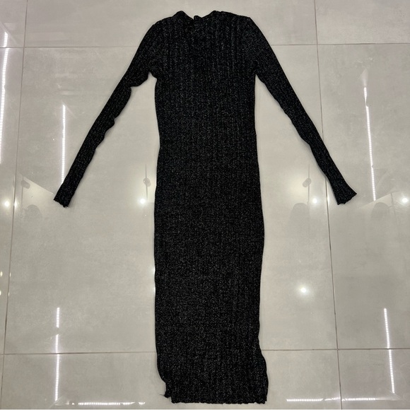 Enza Costa lurex sweater rib cardigan midi dress in BLACK/SILVER - Picture 11 of 11